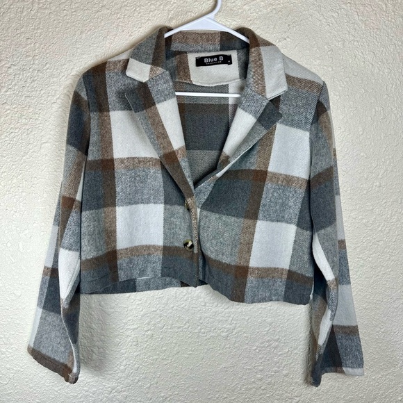 Blue B Collection Women's Plaid Lightweight Crop Jacket (Gray) Size Medium - Picture 2 of 12